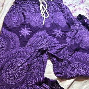 Purple Paisley Drawstring Pants